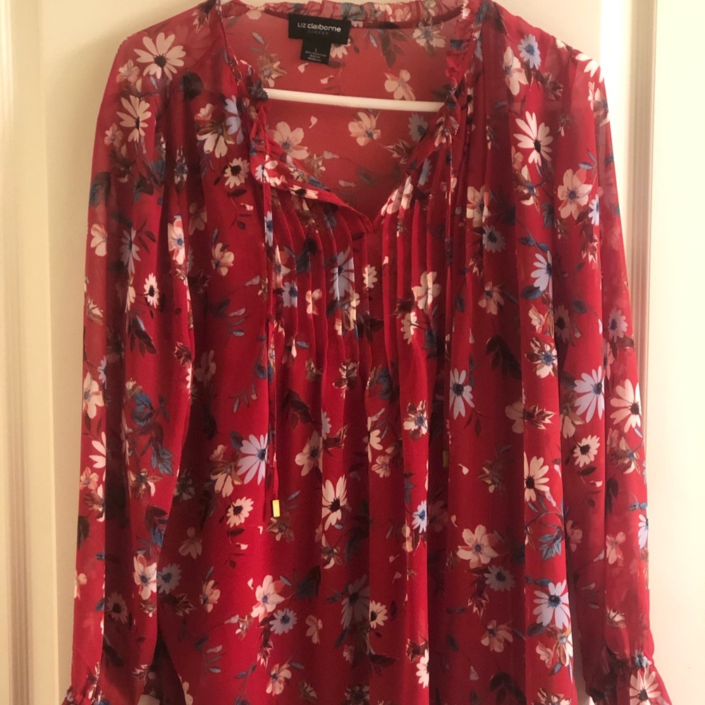 Red sheer top with sew in cami!